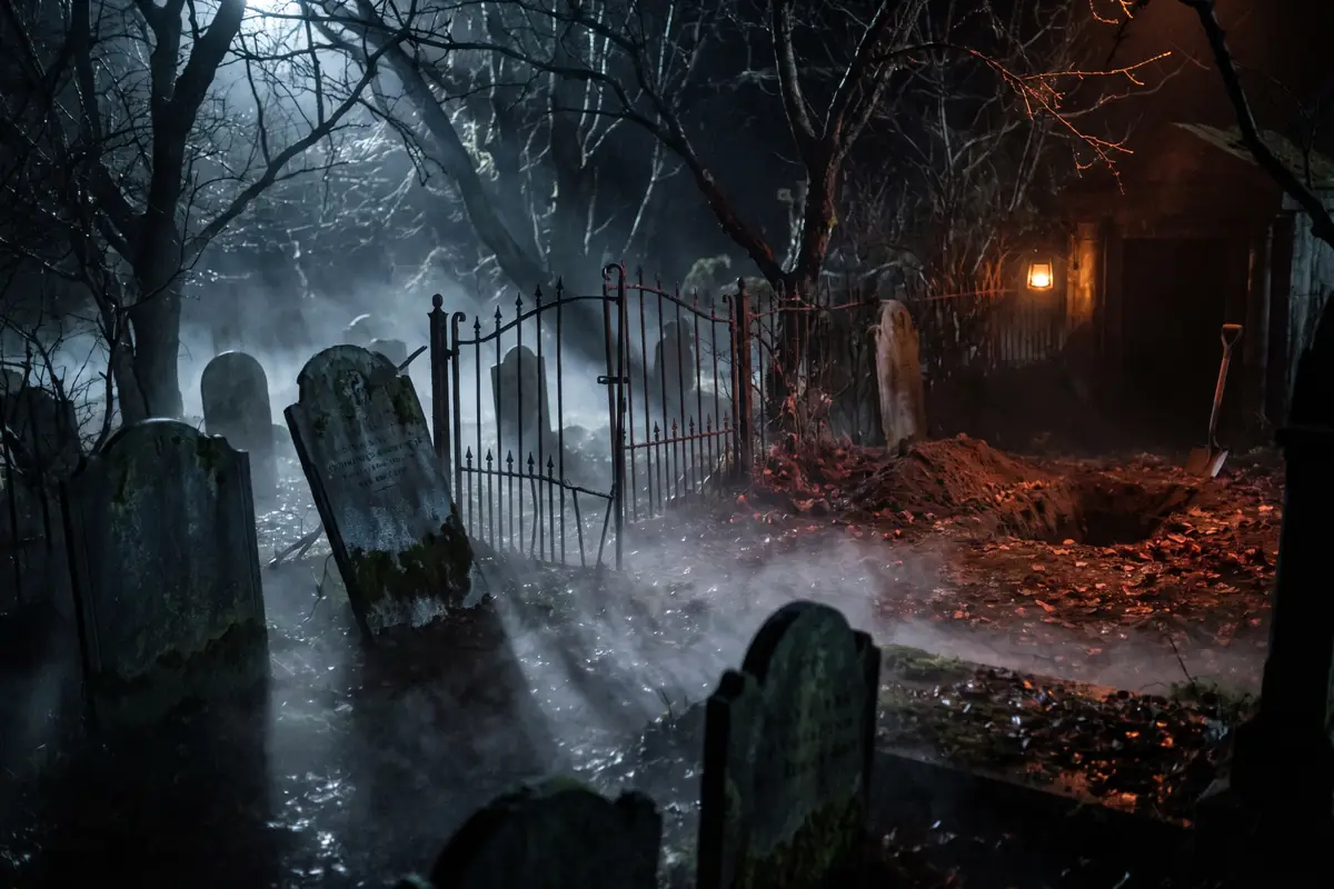 A fog-covered cemetery scene at Nightmare's Gate