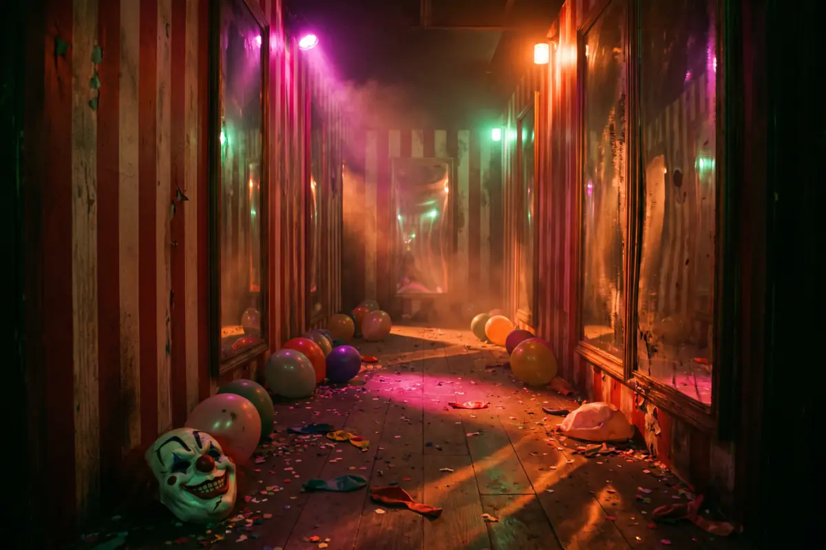 A funhouse clown scene at Nightmare's Gate
